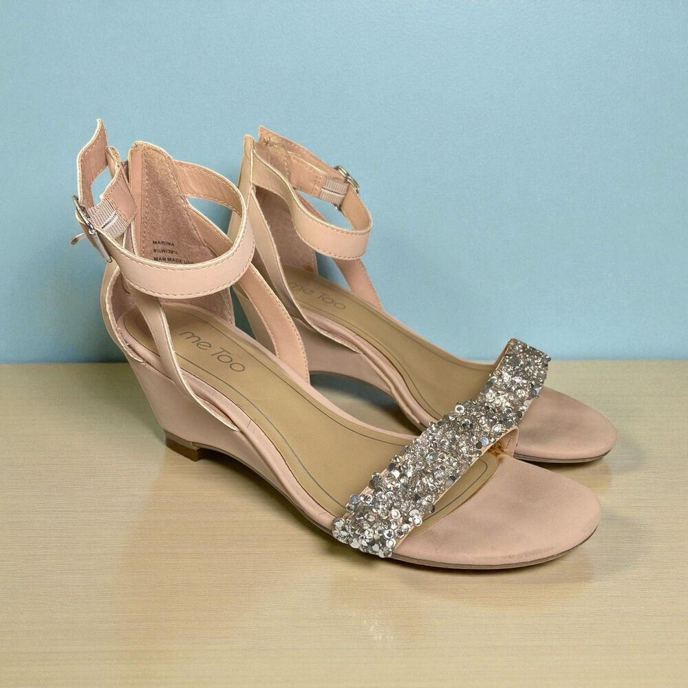 Me Too Marina Heeled Sparkle Sandals Women's Size 8.5W Light Pink Strap